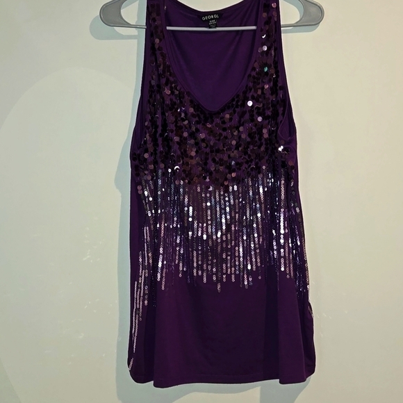 George Tops - George purple sequined front tank top. Size 3X.